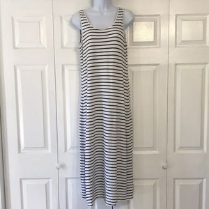Garnet Hill Organic Cotton Sleeveless Side Split Striped Dress Womens Size Small
